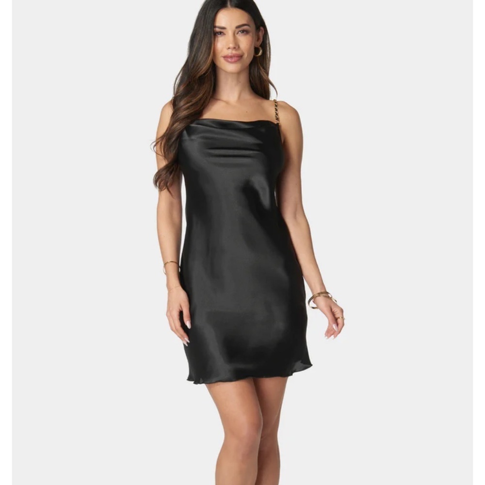 Bebe Black Satin Chemise with Spaghetti Straps